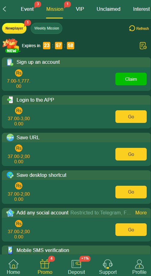 ZH88 newplayer missions claim and go tasks